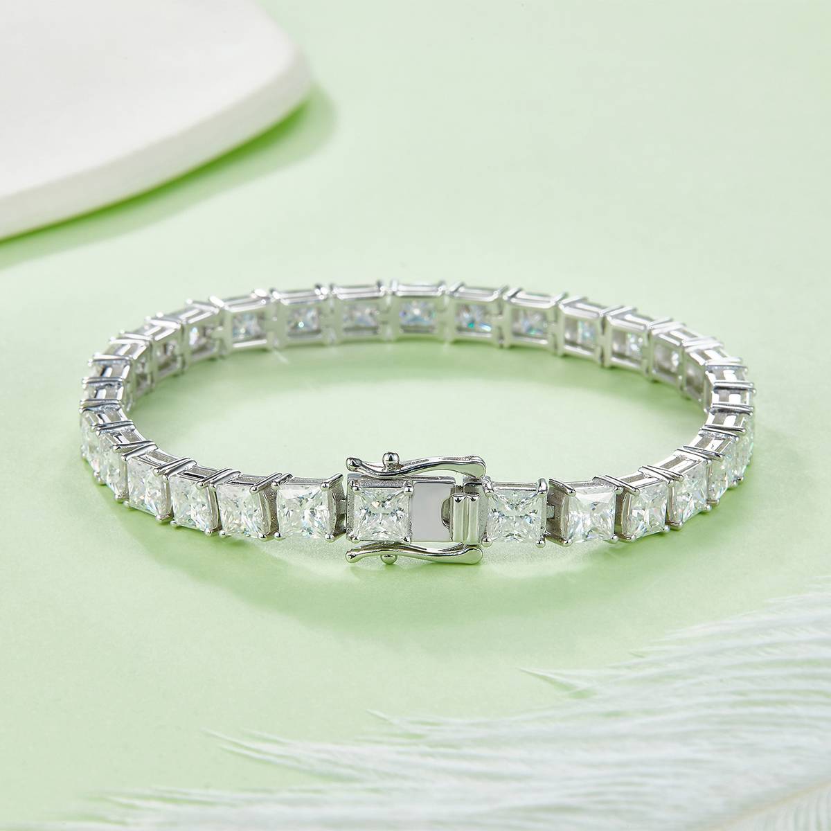 Square Stone Tennis Chain S925 Silver Plated Platinum Bracelet with Moissanite Diamond 0.5CT/piece DVVS